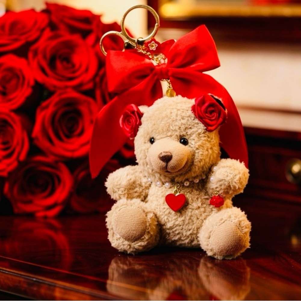 Stylish Brown & Red Teddy Bear Charm - Picture 2 of 2